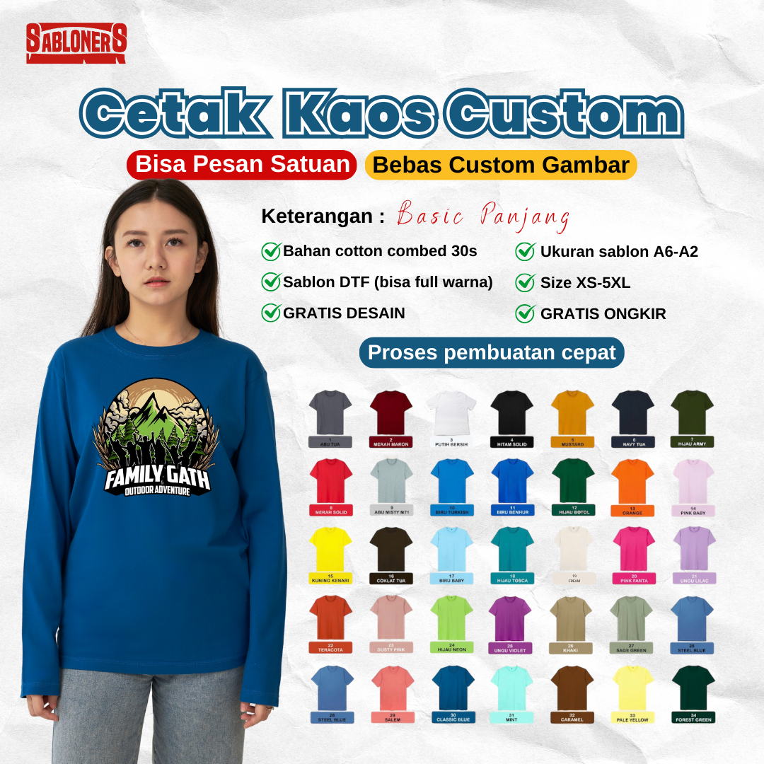 Kaos Polos Panjang Dewasa 100% Cotton Combed Premium - Gambar 2