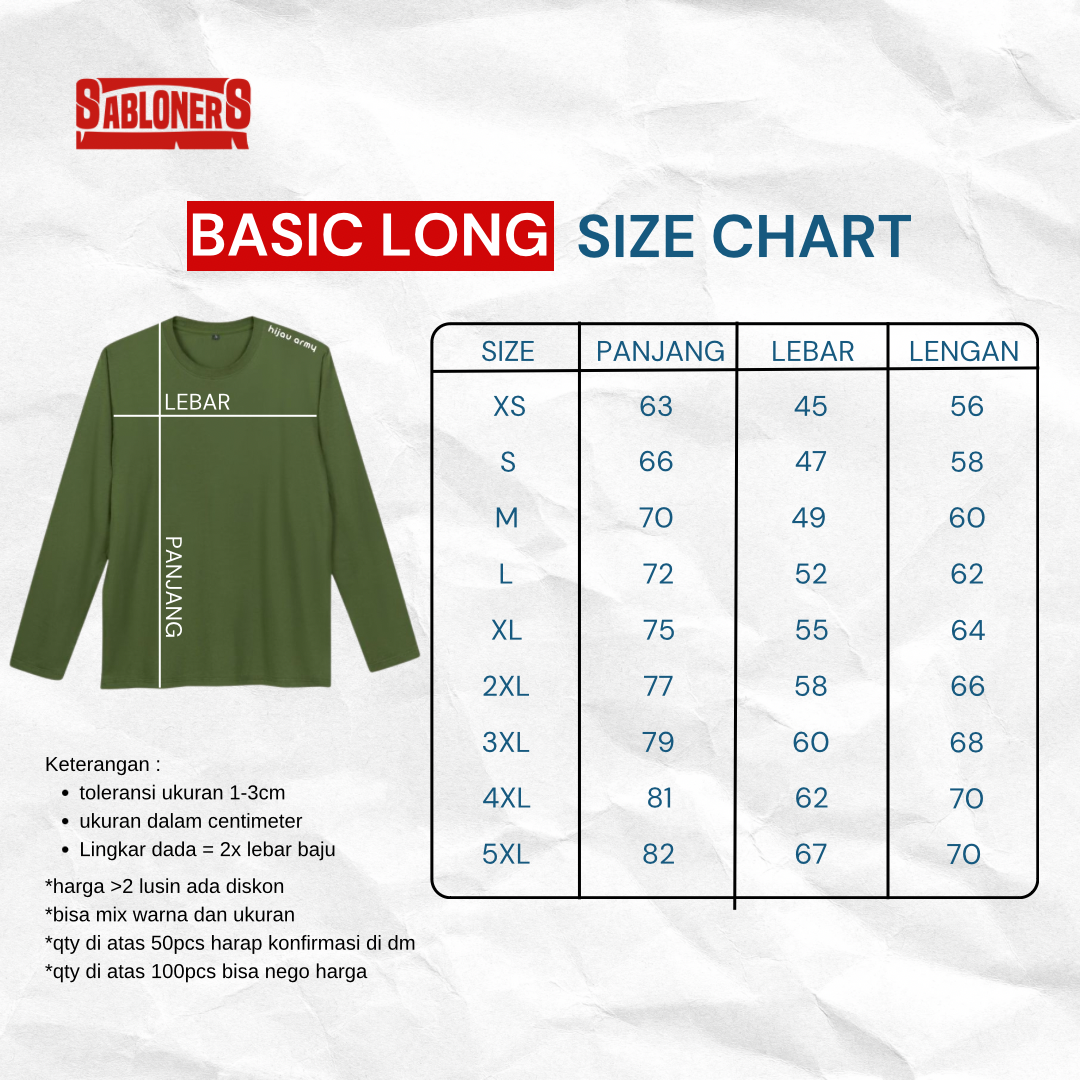Kaos Polos Panjang Dewasa 100% Cotton Combed Premium - Gambar 3